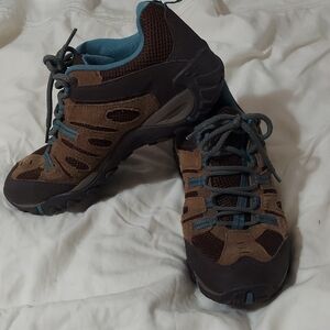 Merrell Brown and Blue Outdoor Footwear Sz 9 Suede Breathable